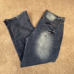 Women's Jeans 3XL‎ Blue Denim Whiskered Medium Wash Ankle Button Straight Leg
